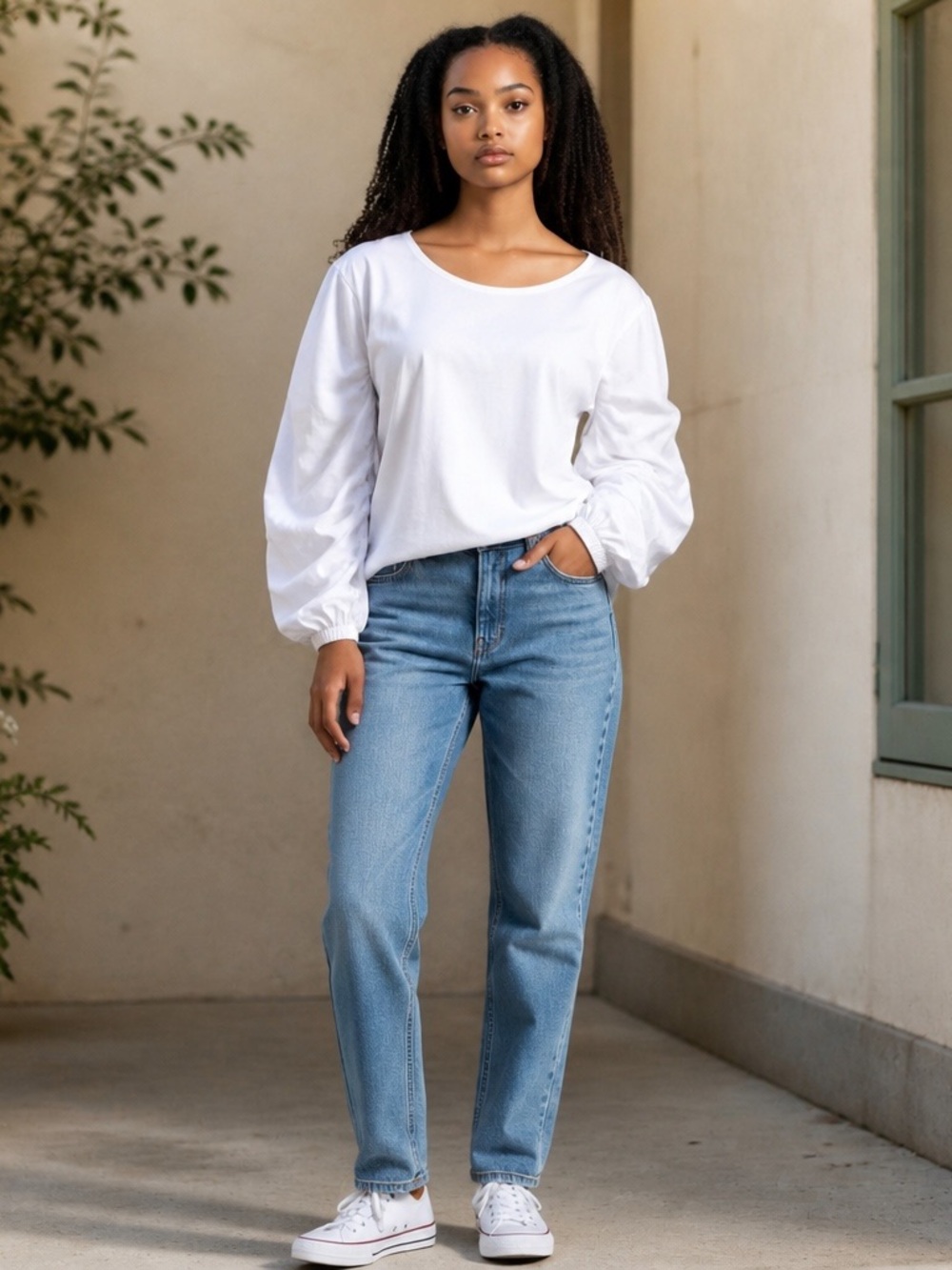 Banana Republic White Long Balloon Sleeve Tee